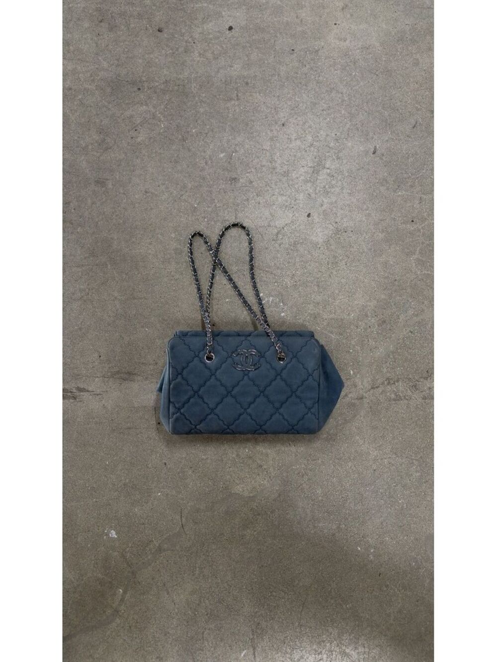 Chanel Ultra Stitch Tote Bag Navy Blue Suede Authentic